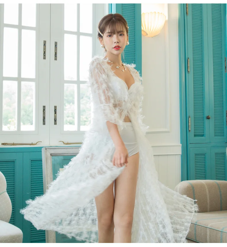 

2019 Special Offer Korean-style Long Sleeve Blouse Push up Solid Color Split Type Three-piece Set Sexy Goddess Bikini Bathing Su
