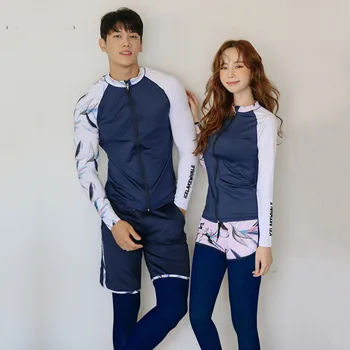 

Swimsuit Female Swimwear Women's Two-Piece Korea Plus Size Rash Guard 2020 New Korean Zipper Split Men Women Long Sleeve Spandex