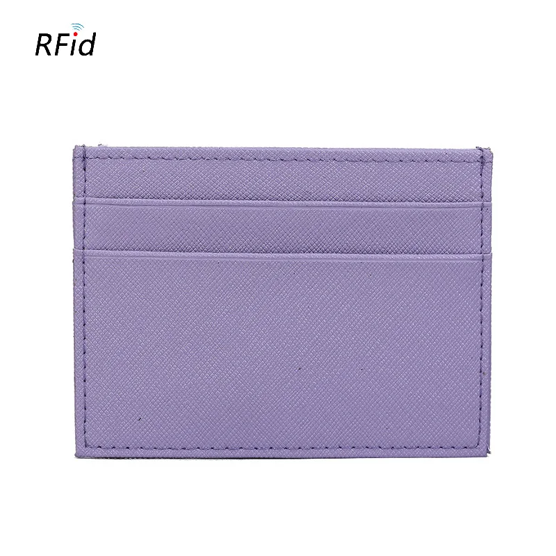 RFID натуральная кожа милая Мода карамельный цвет бизнес держатель для карт Дамская безопасность Safiano Крест шаблон автобус id card чехол - Цвет: purple