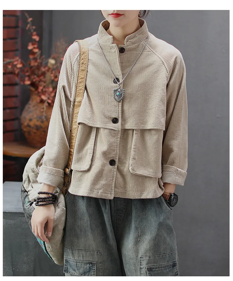 Tanie Nowe sztruksowe kurtki Harajuku damskie zimowe jesienne płaszcze damskie śliczne jednokolorowe ubrania specjalna konstrukcja oprzyrządowanie góra z kieszeniami