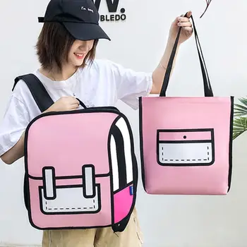 

Women Nylon Shoulder Bag Backpack Set 2D Drawing Cartoon School Bags Travel Bookbag for Teenagers Girls