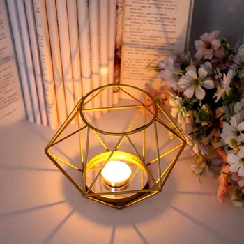 

Nordic Candle Holder Retro Geometric Iron Tea Light Candle Holder Candlestick Lamp Lantern Minimalist Home Wedding Decor