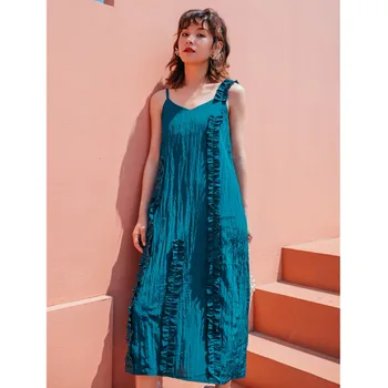 

WOMENGAGA 2020 SUMMER new dress solid patchwork spaghtte strap loose a-line girl female empire sleevelss streetwear a818