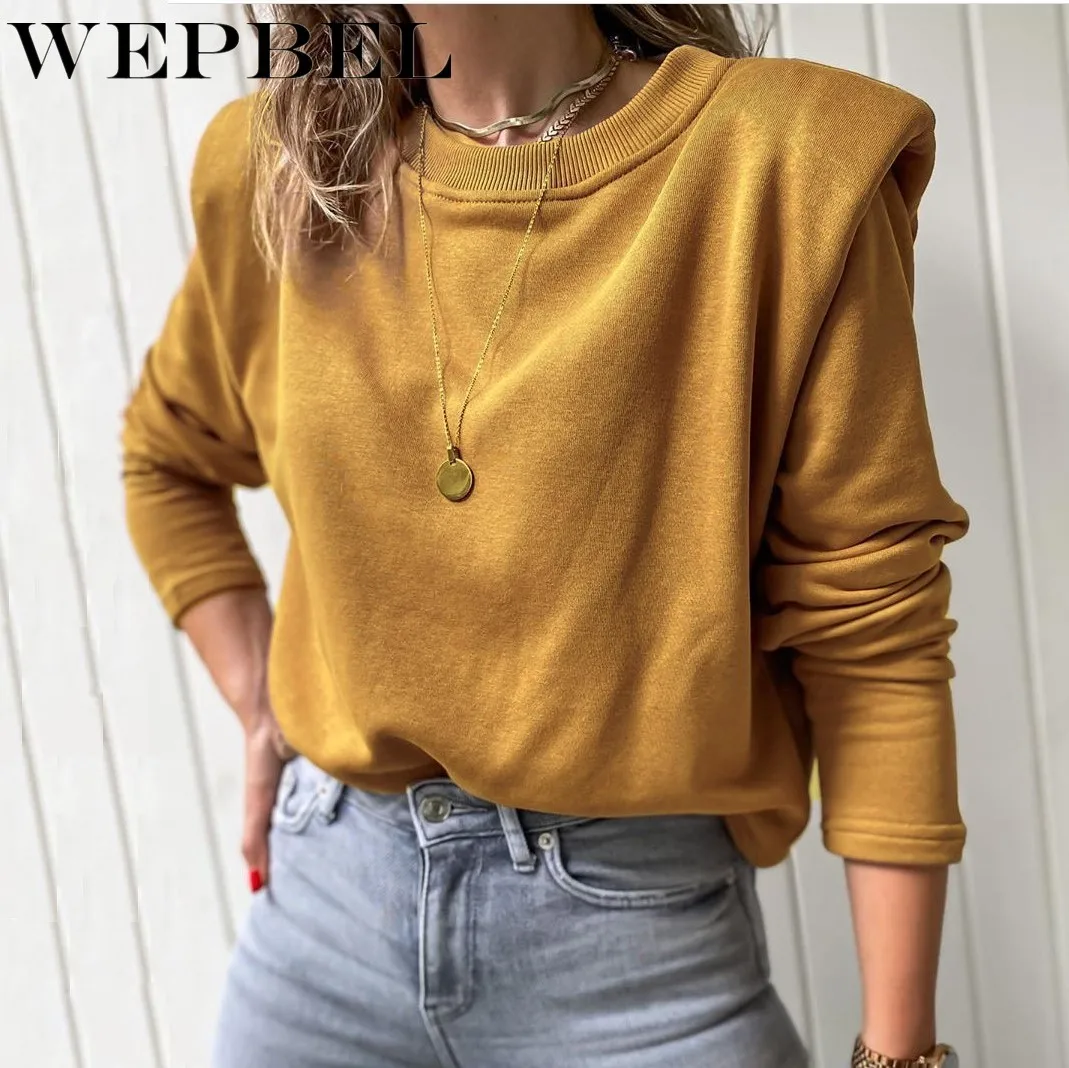 

WEPBEL Women's Casual Long Sleeve O-Neck Loose Pullover Sweatshirt Autumn Winter Fashion Solid Color Sweatshirt