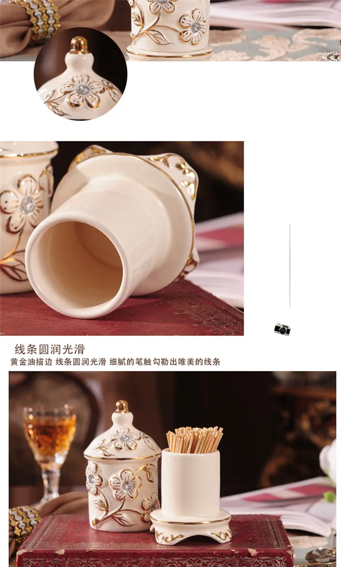 Luxury Gold Toothpick Cotton Holder Dispenser Distributor Porcelain For Dining Table Restaurant Kitchen KTV Storage Organizers