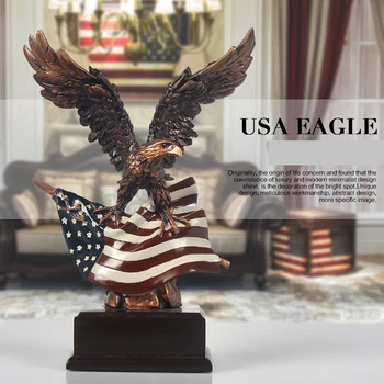 

Eagle With Wings Spread Over Flag Resin Figurine Modern Sculpture Art Wooden Base Craft Gift Home Room Decoration Accessories