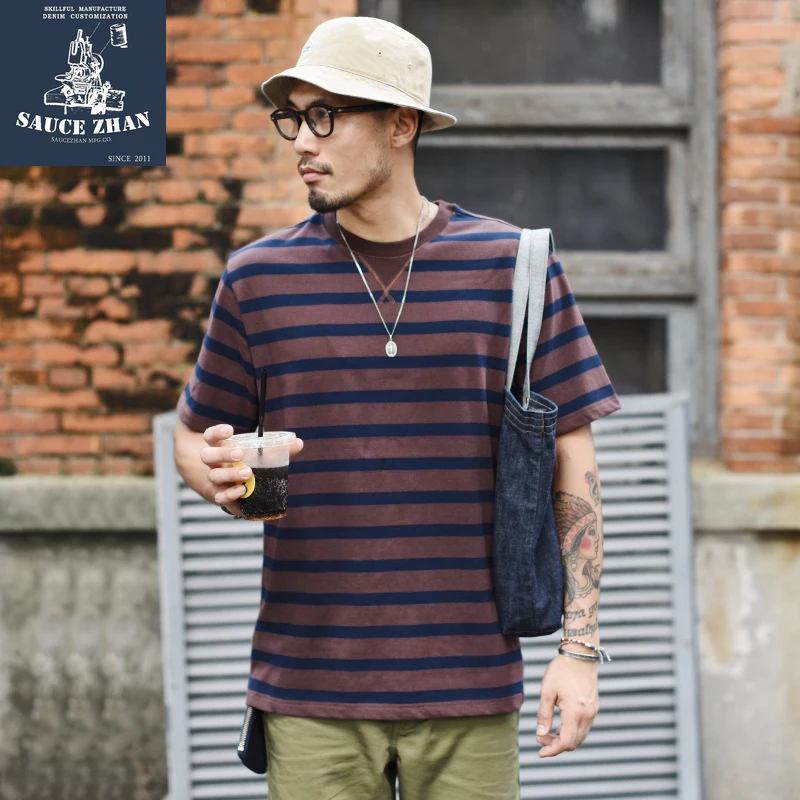 

SauceZhan Men's Classic T-Shirt Classic Black Striped T-Shirt Classic Cotton Men's Summer Striped Slim Fit Tshirt Casual