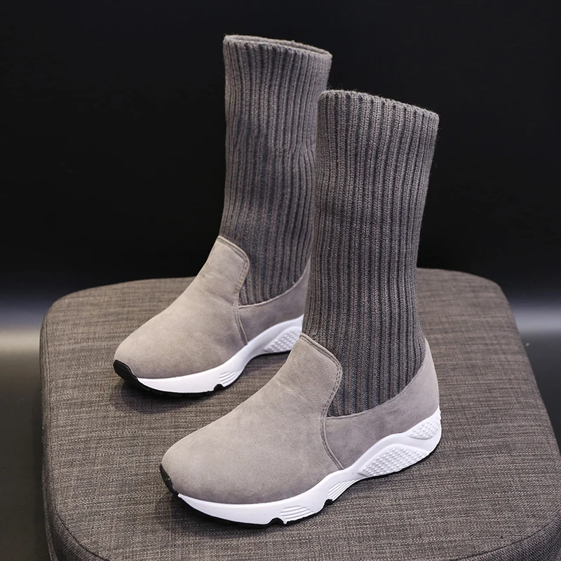 New Ladies Winter Knit Sneakers Women Shoes Designer Winter Sneakers Fur Warm Plush Sport Sock Boots Casual Shoes Female