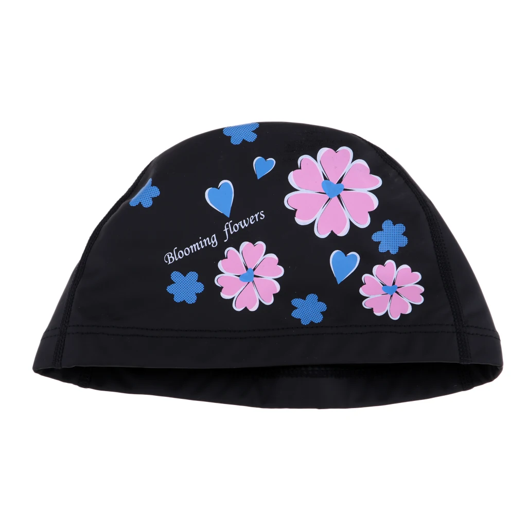 Black Pink Flower Водонепроницаемая шапка для плавания Унисекс ПУ без скольжения шапочка для ванной для взрослых детей для водных видов спорта - Цвет: Black Pink Flower