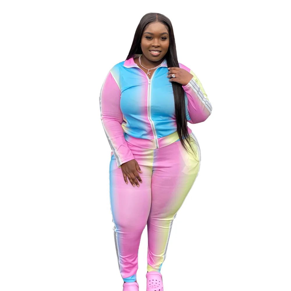 L-5XL plus size set women clothing sport casual Gradient zip long