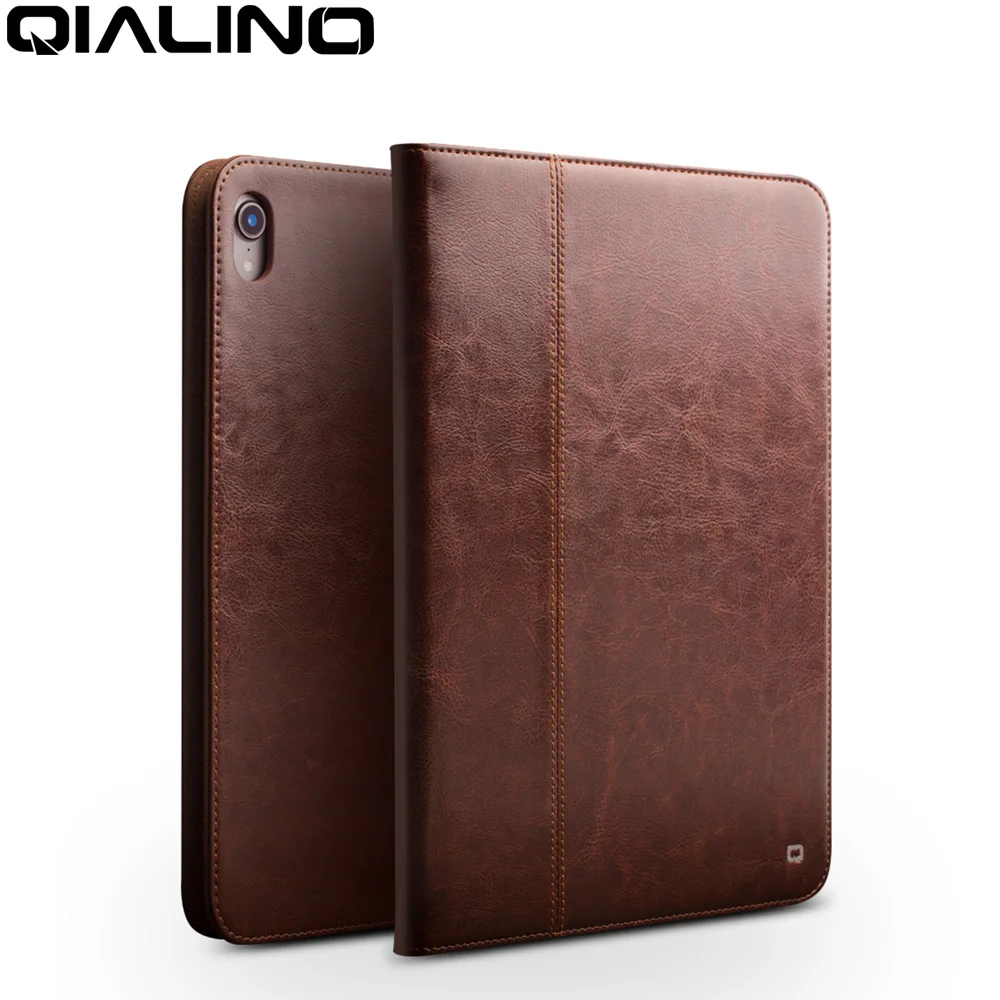

QIALINO Business Genuine Leather Case for iPad Pro 12.9 2018 Ultra Thin Luxury Handmade Stand Cover for Apple ipad pro 11 inch