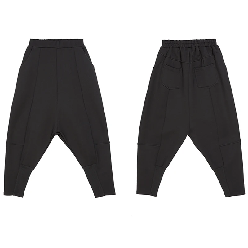 [EAM] Черные штаны-шаровары для отдыха с высокой эластичной талией, новинка, свободные брюки, женские модные брюки, весна-осень, 1D092