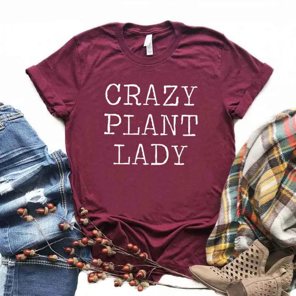 Женская футболка с принтом Crazy Plant, смешные изделия из хлопка, футболка для девочек Yong, 6 цветов, Прямая поставка, NA-413