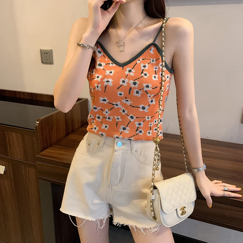 Floral-Print Decorative Camisole Slim-Fit Sweater Thin 2021 Women's Summer Camisole cheap bras