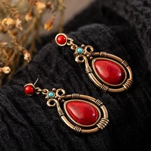 Винтажные этнические Висячие висячие серьги с капельным природным камнем для женщин женские свадебные ювелирные украшения аксессуары