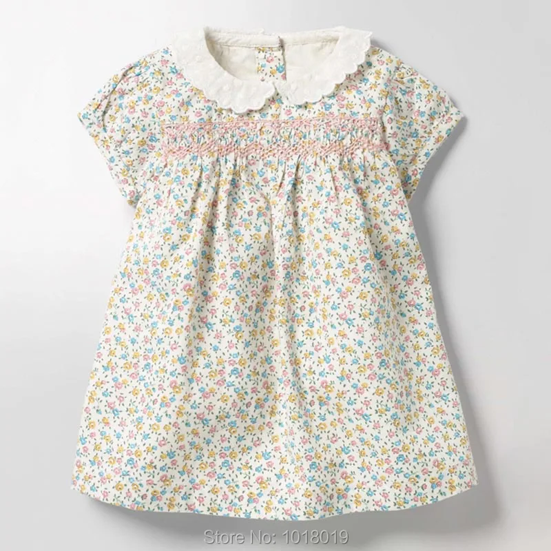 

Turn-down Peter Pan Collar Tops Summer 100% Cotton Children Babydoll Dress Baby Girl Clothes Flower Bebe Girls Tees Kids Dresses