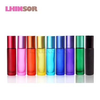 

2pcs/lot 10ml Frosted Colorful Thick Glass Roll on Doterra Essential Oil Perfume Bottles Travel Refillable Rollerball Bottle