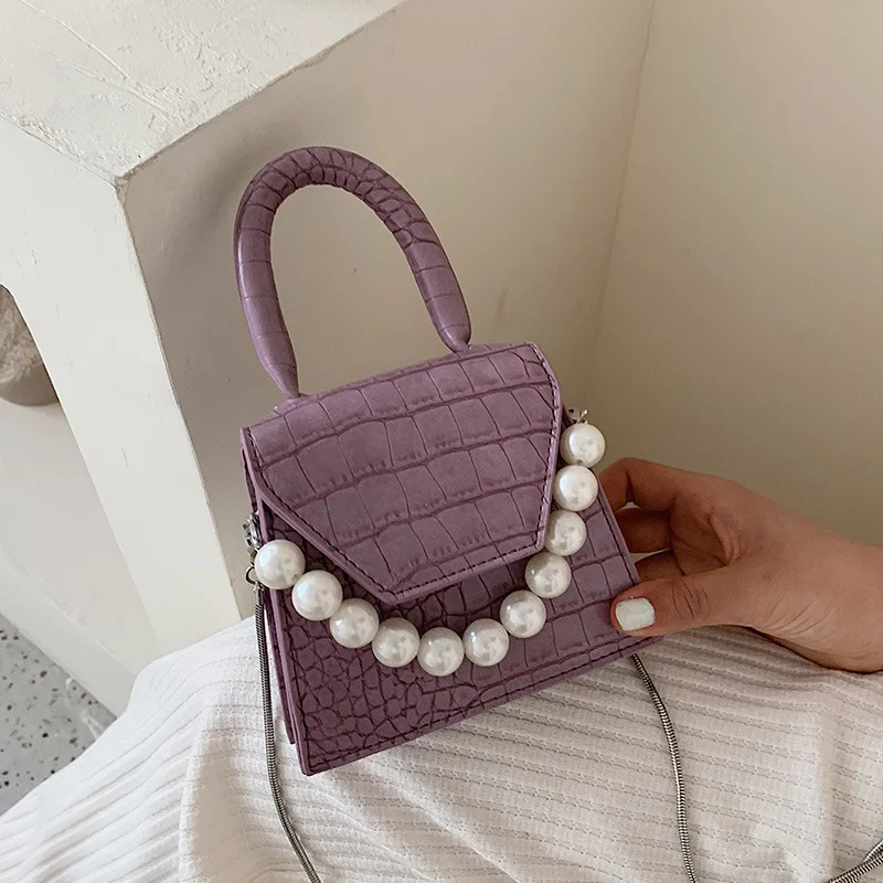 

Shoulder Bags Crossbody Bag Pearl Purse Handbag Handle Super mini Design PU Leather Stone Pattern Travel Handbags Totes Chain