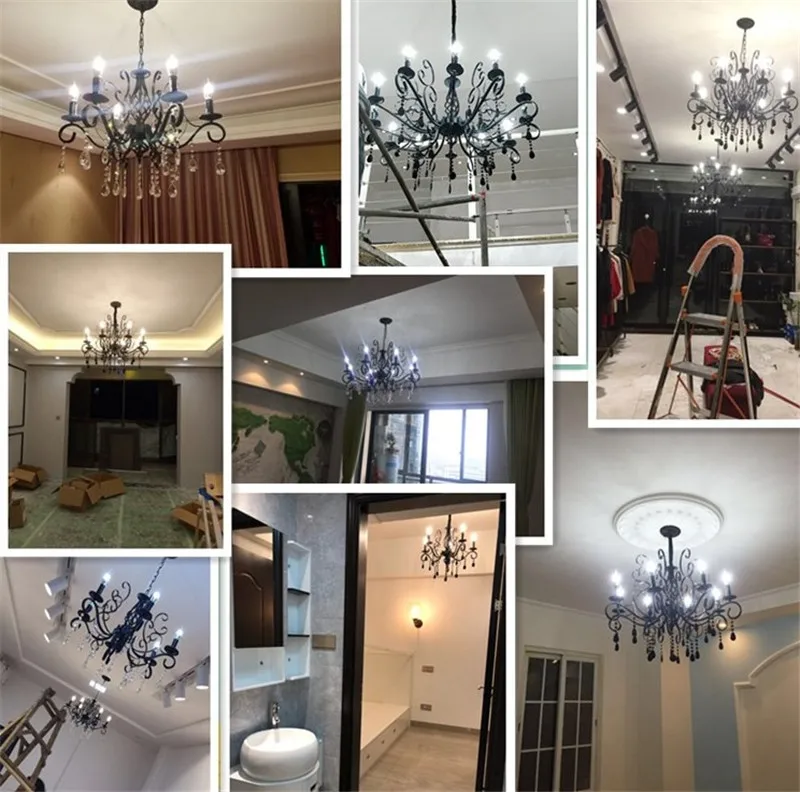 Vintage Crystal Chandeliers Livint Room Dining Room Lamp Black White Loft Wrought Iron E14 Candle Chandeliere Lighting