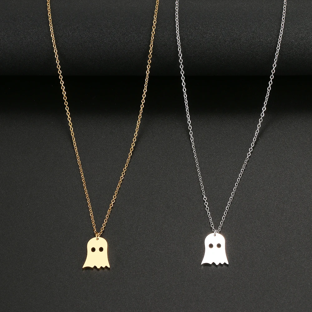 Stainless Steel Necklaces Cute Ghost Design Halloween Pendant Chain Fashion  Best Necklace For Women Jewelry Party Friends Gifts