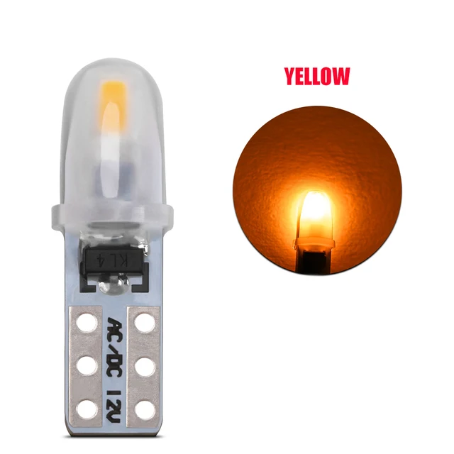 10Pcs T5 W3W W1.2W LED Auto Car Dashboard Light 3014 2-SMD Reading Instrument Panel Lamp No Polarity Bulb White Amber 12V DC Yellow Amber