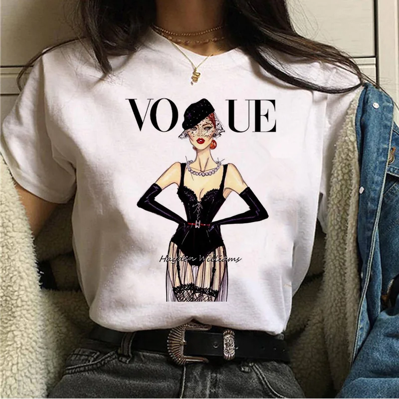 white-A314-18 Женская рубашка Vogue Принцесса печать футболка Мода 90s Harajuku с коротким рукавом Футболка ulzzang девушка уличное платье рубашка футболка - Цвет: white-A314-18