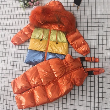 

2020 Toddler Girl Sets Fur Hoodie Teenage Girls Clothing Down Warm Boys Clothes Suits 6 Years Jackets Children Snow Outfits