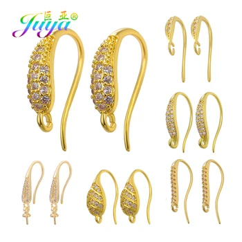 

Juya DIY Simple Ear Hole Clasp Supplies Gold/Silver Color Dangle Earring Hooks Accessories For Pearls Crystals Earrings Making