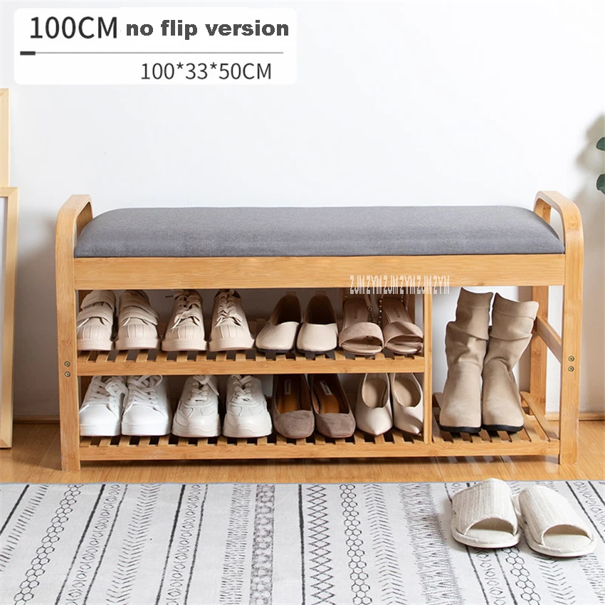 ND190508 100cm Double Deck Fabric Shoes Trying Stool Wood Shoe Storage Cabinet Living Room Doorway Creative Rack | Мебель