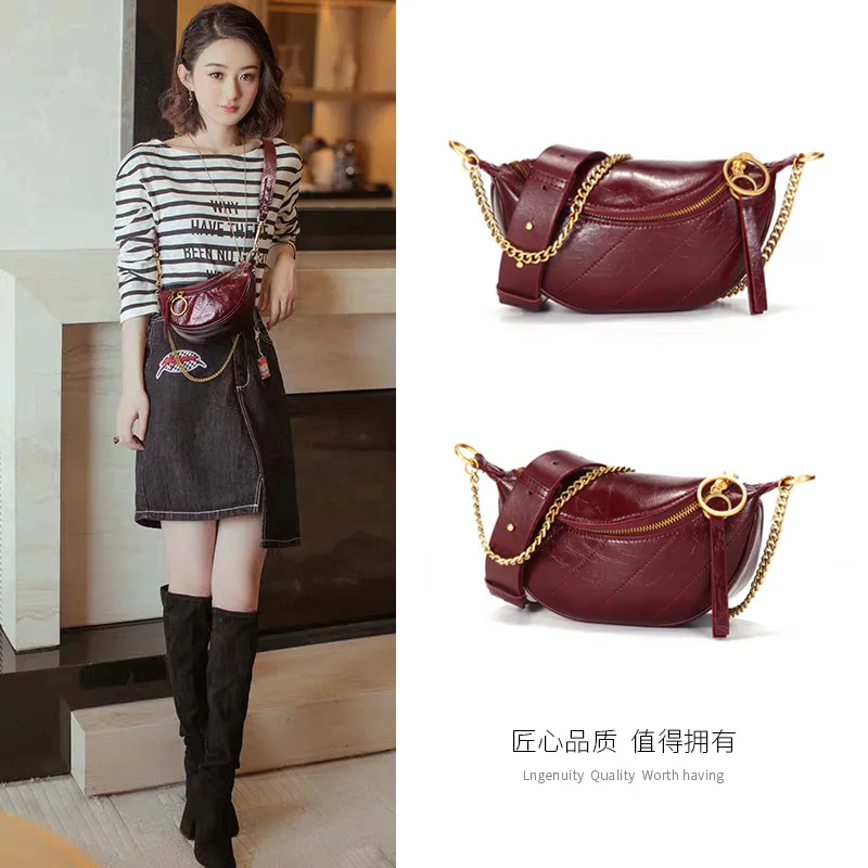 

Small c k WOMEN'S Bag Women's 2019 New Style Autumn And Winter Genuine Leather Shoulder Small CK Pleated Wallet Women's Chest Pa