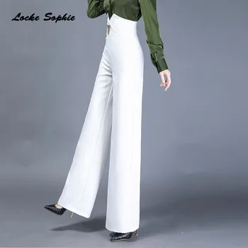 

1pcs High waist Women Plus size wide leg pants trousers 2020 Spring Cotton blend Splicing White ladies loose Wide leg trousers