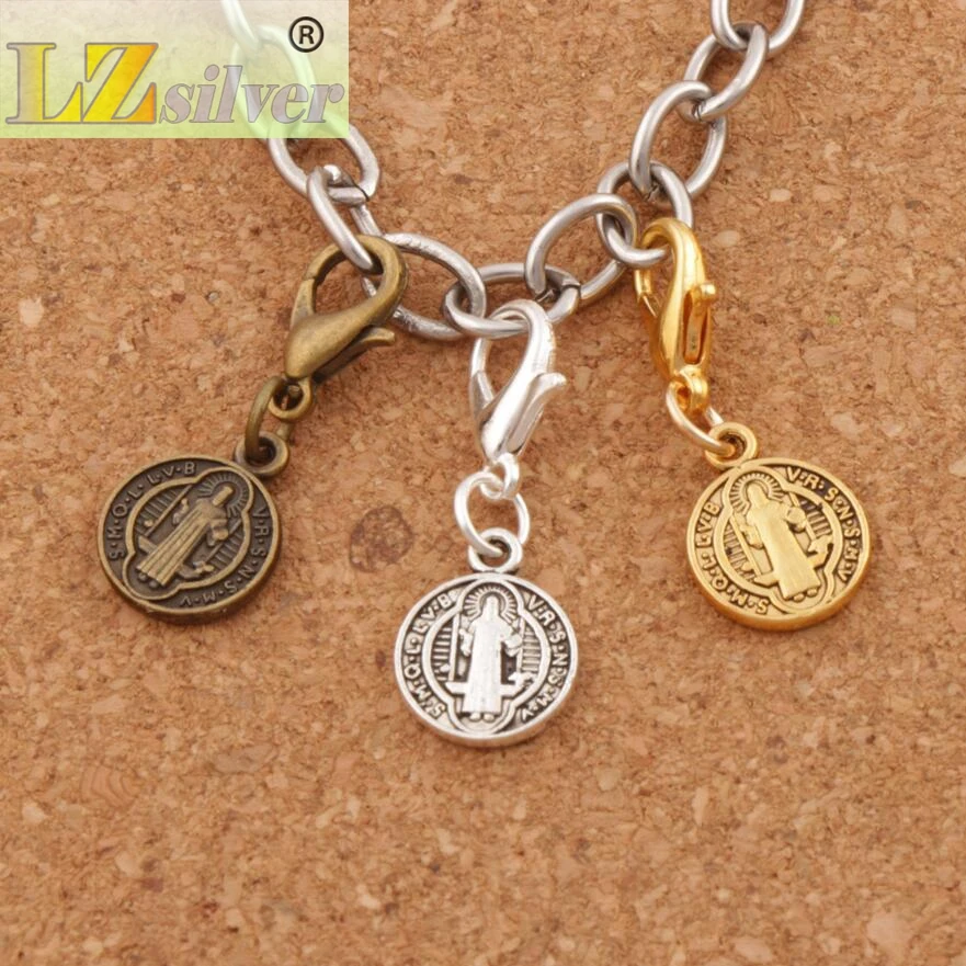 150pcs Saint St Benedict Nursia Patron Medal Cross Clasp European Lobster Trigger Clip On Charm Beads 2colors C1650