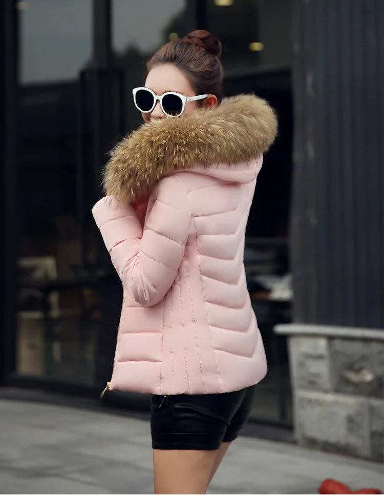 Зимний стиль, модный корейский стиль, большой меховой воротник, пуховик, женское короткое тонкое приталенное пальто больших размеров