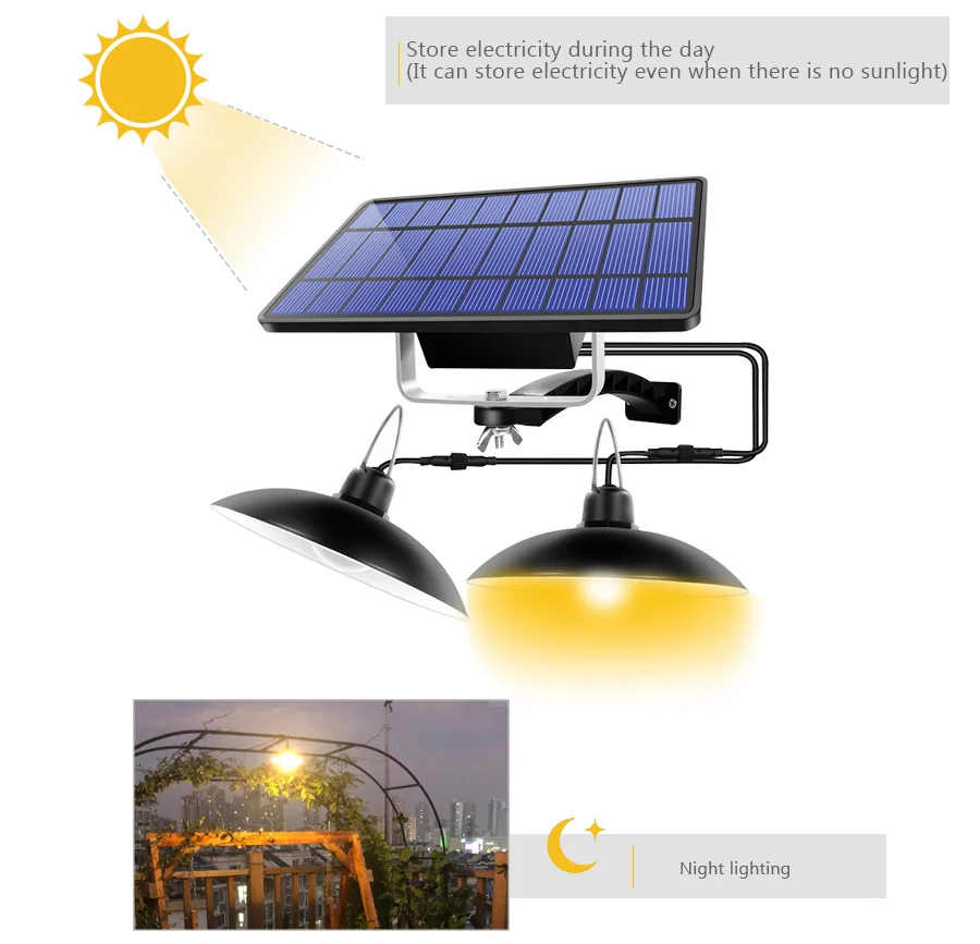 Double Head Solar Pendant Light Outdoor Indoor Solar Lamp With Line Warm WhiteWhite Solar Lighting For Camping Garden Yard (8)