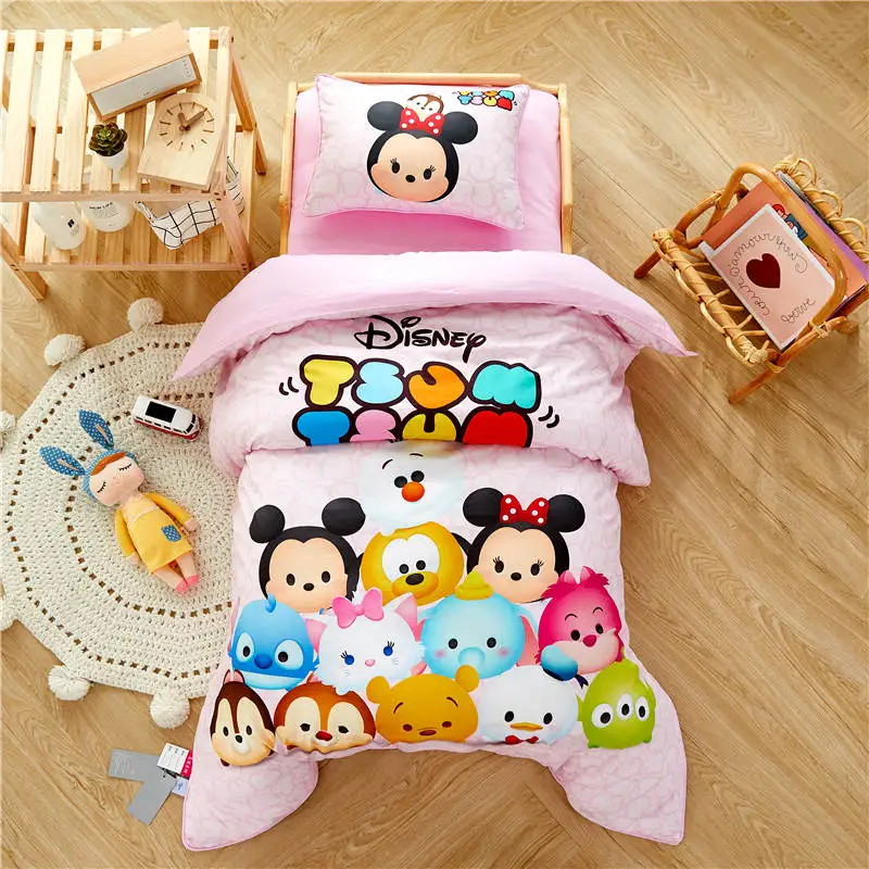 Disney Tsum Tsum Festival Bedding set for Kids 47"X59" Crib Size Duvet Cover Cotton Bed Linens Boys 2 pieces pillow Sham 3D