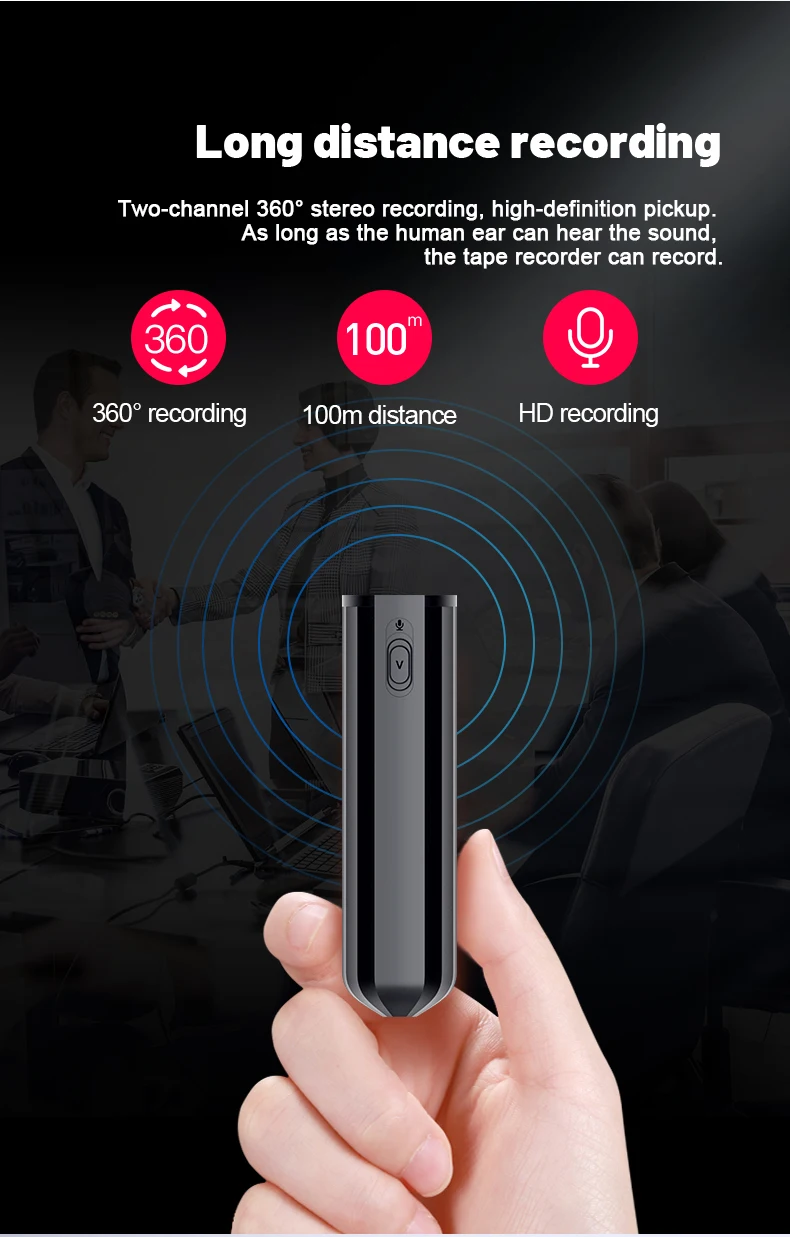 Dictaphone Numérique Magnétique 128 Go, Enregistreur Avec Reconnaissance Vocale, 2800 Heures D