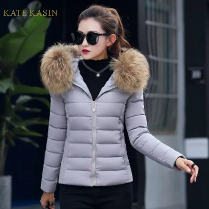 Kate Kasin зимняя куртка пальто женская мода длинный рукав на молнии с капюшоном