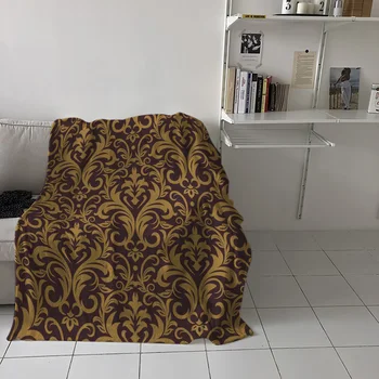 

Brown Arabian Flowers Retro Printed Flannel Blanket Soft Throw Blanket Machine Washable Blankets for Beds Customizable Travel