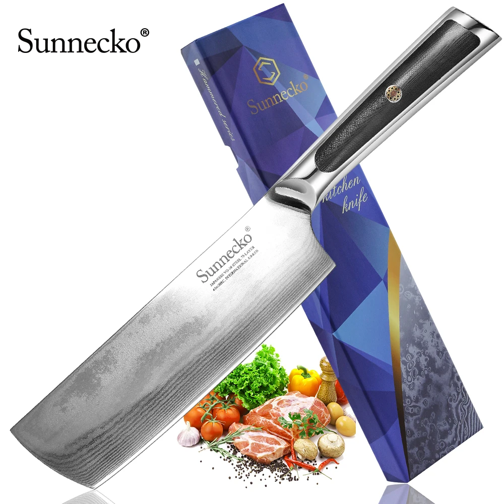 Sunnecko 7 inch Cleaver Knife Japanese VG10 Core Damascus Steel Blade Kitchen Knives Vegetable Meat Sharp Cutter G10 Handle | Дом и сад