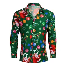 Осенняя мужская рубашка, повседневная гавайская рубашка с длинными рукавами, топы в стиле хип-хоп, Рождественская Корейская зеленая рубашка, одежда 10,28