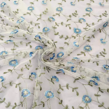 

Summer embroidered fabric multicolor mesh embroidered flower cloth fabric leaves flower fashion dress material