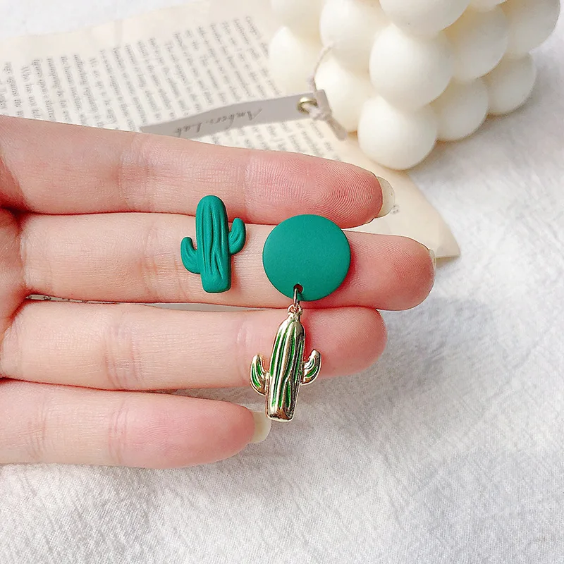 

2019 Cartoon cactus asymmetric Drop Earrings fashion Women jewelry girl 925 Sterling silver needle Dangle earrings