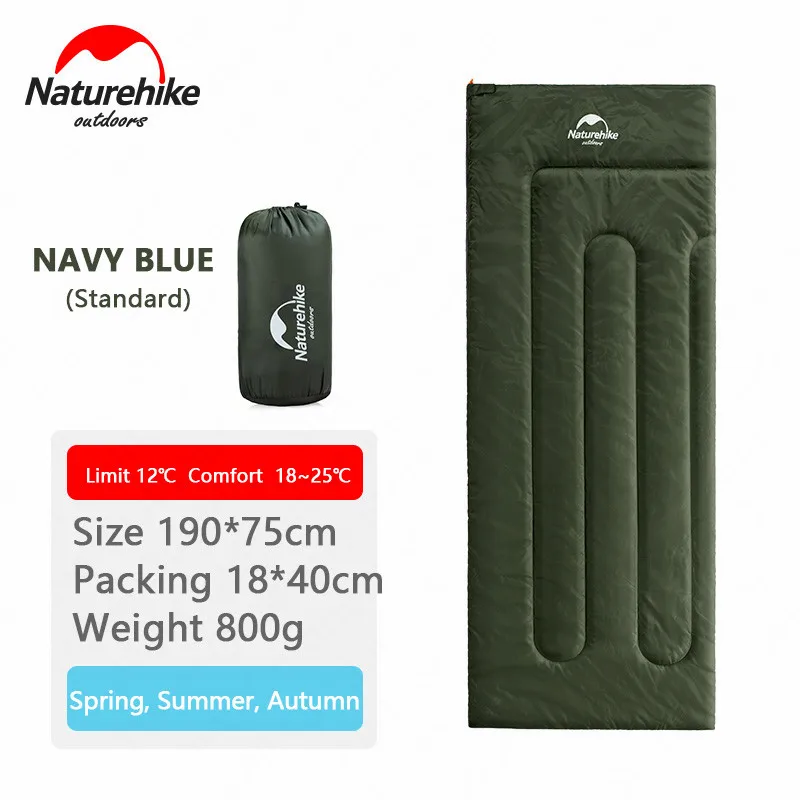 Standard-Green Naturehike, Одноместный конверт, хлопковый спальный мешок, открытый, для кемпинга, дышащий, спальный мешок, водонепроницаемый, 3 сезона, спальные мешки - Цвет: Standard-Green