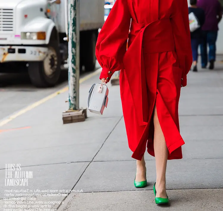 WOMENGAGA new autumnlantern sleeves women clothing Windbreaker Loose Coat Red Overcoat Woman and waist belts wide DG033