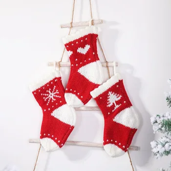 

plush knitting christmas stocking red white snowflake kids gift bags candy bags christmas tree decorations Xmas new year decor