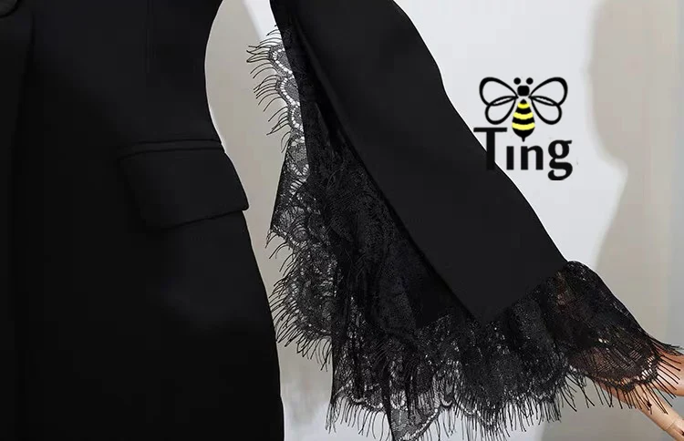 Tingfly Подиумные дизайнерские блейзеры, пальто, модные кружевные лоскутные приталенные Слип-блейзеры с рукавами, верхняя одежда для офиса
