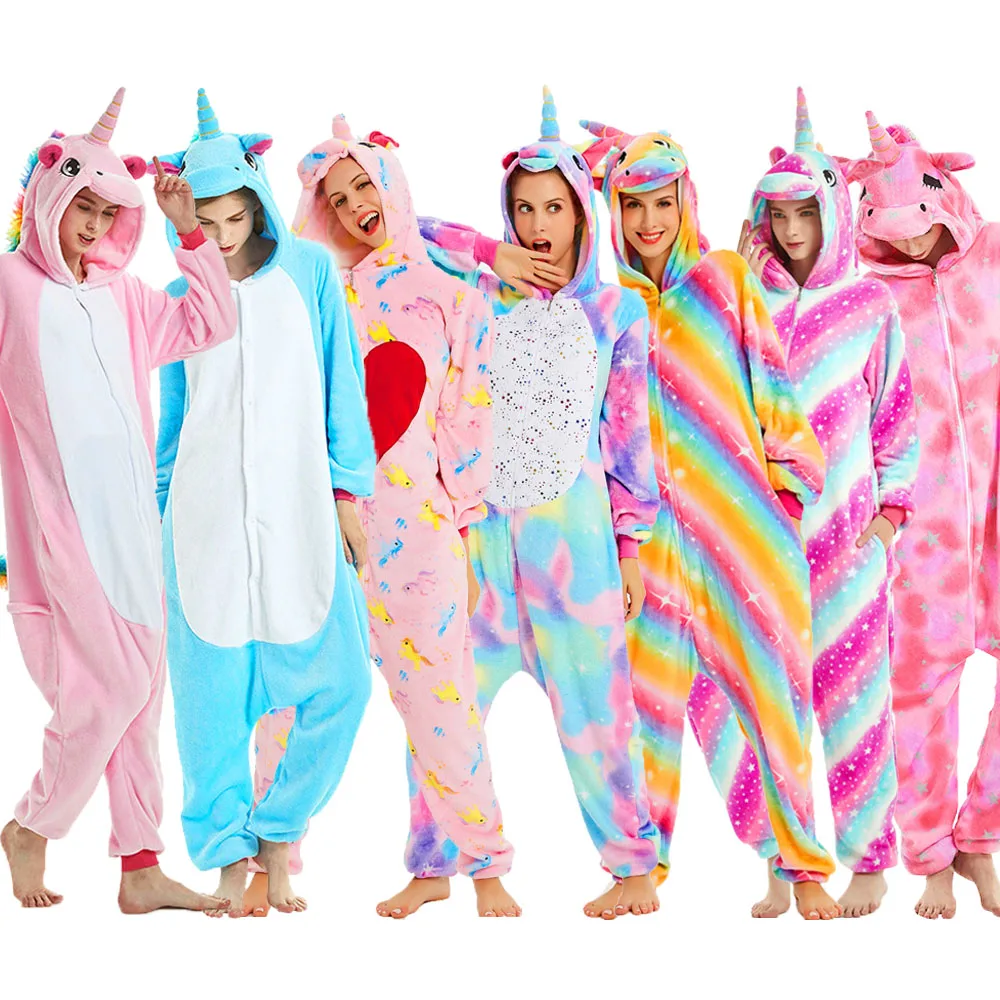 Женские пижамные комплекты с единорогом; фланелевые пижамы для взрослых с милыми животными из мультфильмов; детская зимняя Пижама унисекс с рисунком панды; одежда для сна; домашняя одежда