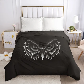 

Bedding Duvet Cover Comforter/Quilt/Blanket Case With Zipper Queen King Europe Russia Size Nordic 150/140x200 Black Owl Head