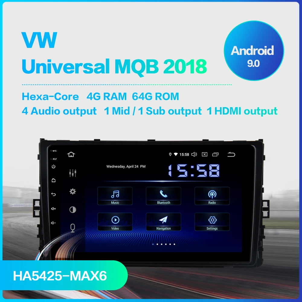 Best 9" Display Android 9.0 Universal 1 din Car Bluetooth Radio Navigation GPS 4G RAM  for VW Golf Tiguan Atlas Polo Jetta 2018 1