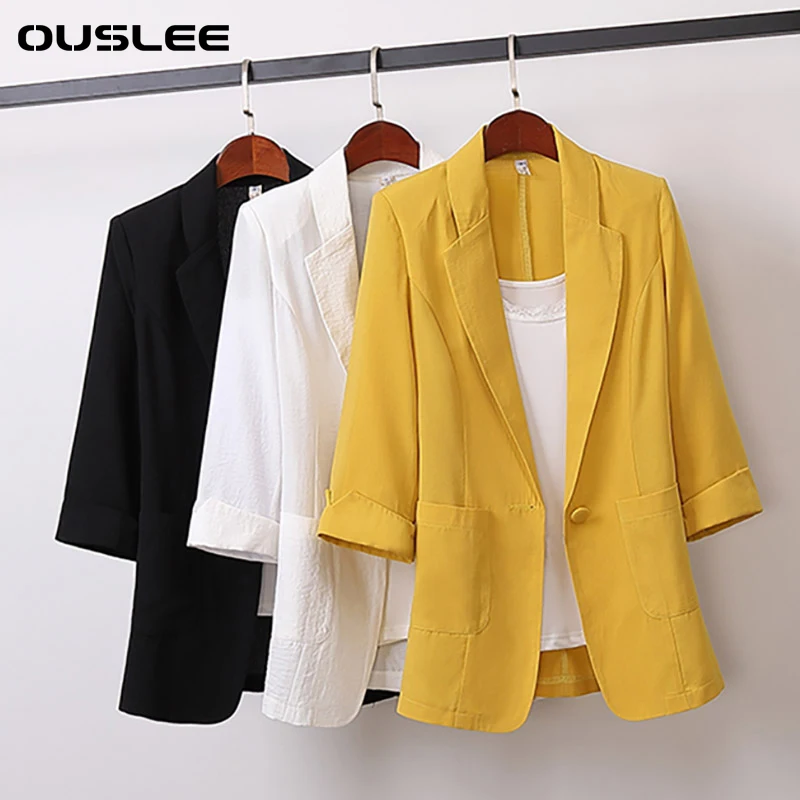 

Women's Slim Single Button Blazer Jacket, Office Lady, Work-suit, Simple, Monochromatic, Large Size, Loose, Casual, Korean Suit